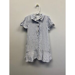 Cupcakes and Cashmere Girls Blue White Striped Linen Blend Ruffle Dress Size 6